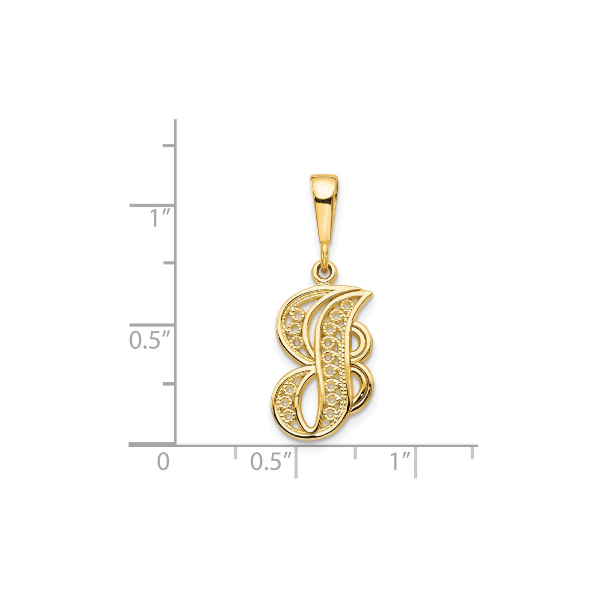 14k Yellow Gold Letter B Pendant, Filigree Script Initial Charm for Women
