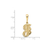 14k Yellow Gold Letter B Pendant, Filigree Script Initial Charm for Women