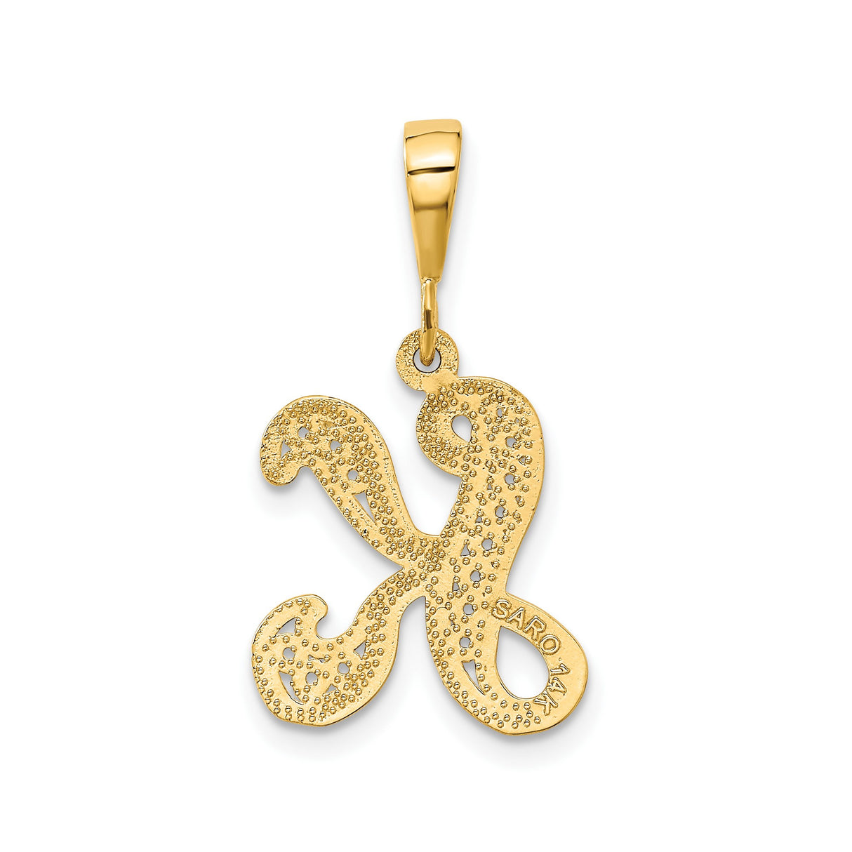 14k Yellow Gold Letter K Pendant with Ornamental Filigree Script Design