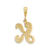 14k Yellow Gold Letter K Pendant with Ornamental Filigree Script Design