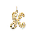 14k Yellow Gold Letter K Pendant with Ornamental Filigree Script Design