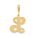 14k Yellow Gold Script Letter L Pendant with Filigree Detailing for Women