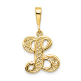 14k Yellow Gold Script Letter L Pendant with Filigree Detailing for Women