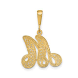 14k Yellow Gold Script Letter M Pendant, Decorative Filigree Initial Charm for Women
