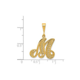 14k Yellow Gold Script Letter M Pendant, Decorative Filigree Initial Charm for Women