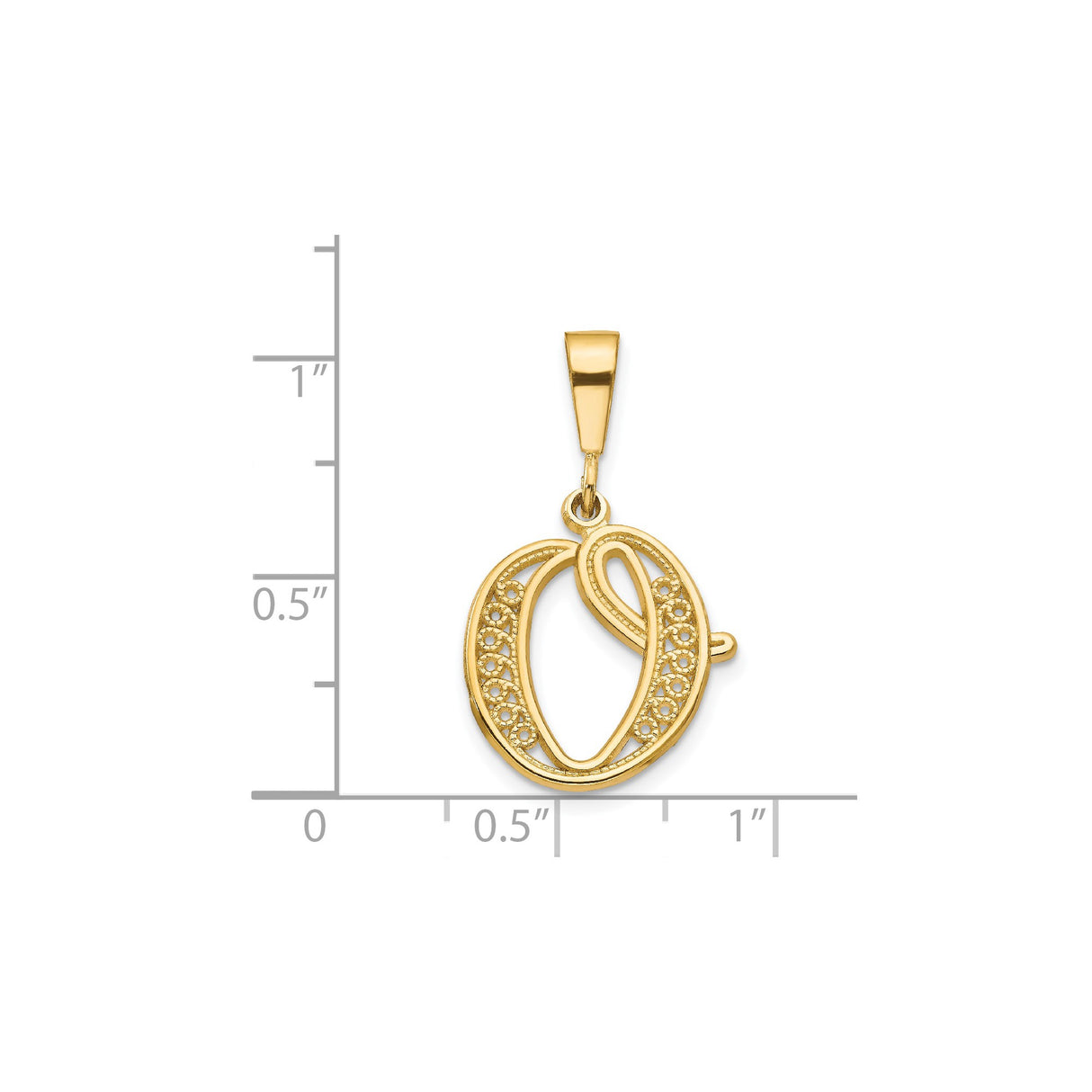 14k Yellow Gold Script Initial O Pendant with Filigree Accents and Polished Finish