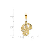 14k Yellow Gold Initial Pendant with Script Letter P, Filigree Monogram Charm for Women