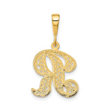 14k Yellow Gold Letter R Pendant, Filigree Script Initial Charm for Women