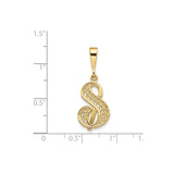 14k Yellow Gold Letter S Pendant, Script Monogram Charm with Filigree Detailing