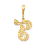 14k Yellow Gold Initial T Pendant with Filigree Scrollwork, Cursive Letter Charm for Women