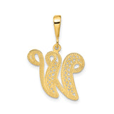 14k Yellow Gold Initial Pendant, Letter W Script Charm with Filigree Detailing, Dainty Monogram Jewelry