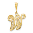 14k Yellow Gold Initial Pendant, Letter W Script Charm with Filigree Detailing, Dainty Monogram Jewelry