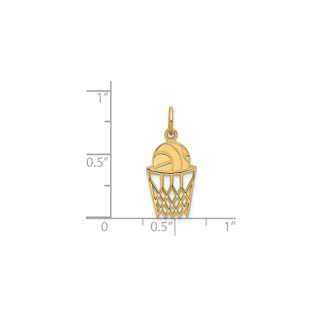 14k Yellow Gold Basketball Pendant with Detailed Hoop and Ball Design, Unisex Sports Charm