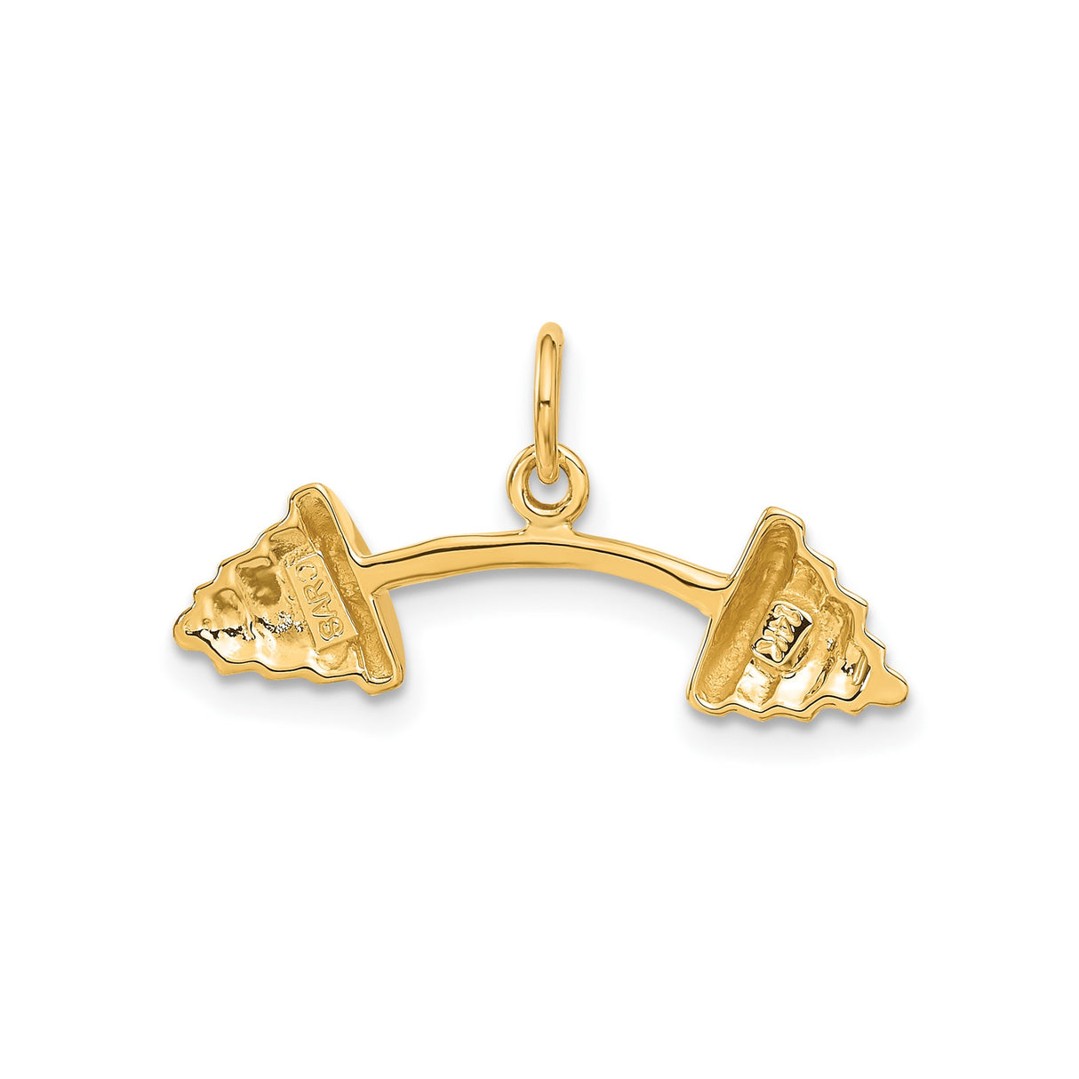 14k Yellow Gold Barbell Pendant, Weightlifting Fitness Charm, Unisex Strength Symbol Jewelry