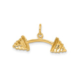14k Yellow Gold Barbell Pendant, Weightlifting Fitness Charm, Unisex Strength Symbol Jewelry