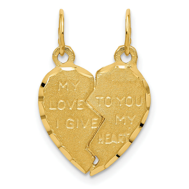 Break Apart Heart Charm Pendant in Real 14k Yellow Gold