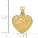 Heart I Love You Charm Pendant in Real 14k Yellow Gold