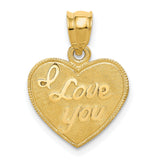 Heart I Love You Charm Pendant in Real 14k Yellow Gold