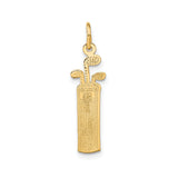 14k Yellow Gold Golf Bag Pendant with Golf Clubs, Sports Theme Charm