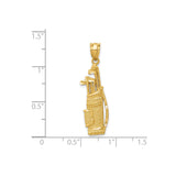 14k Yellow Gold Golf Bag Pendant with Detailed Clubs and Textured Accents