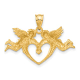 Two Angels Forming An Open Heart Charm Pendant in Real 14k Yellow Gold