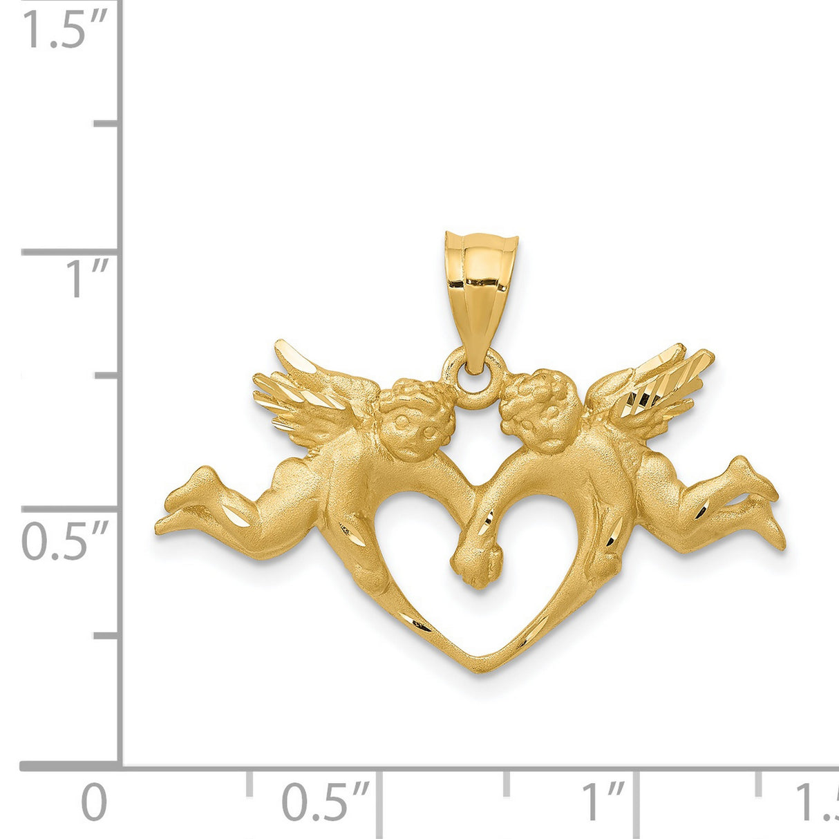 Two Angels Forming An Open Heart Charm Pendant in Real 14k Yellow Gold