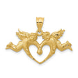 Two Angels Forming An Open Heart Charm Pendant in Real 14k Yellow Gold