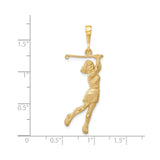 14k Yellow Gold Female Golfer Pendant in Mid Swing Pose, Sports Charm Jewelry for Women