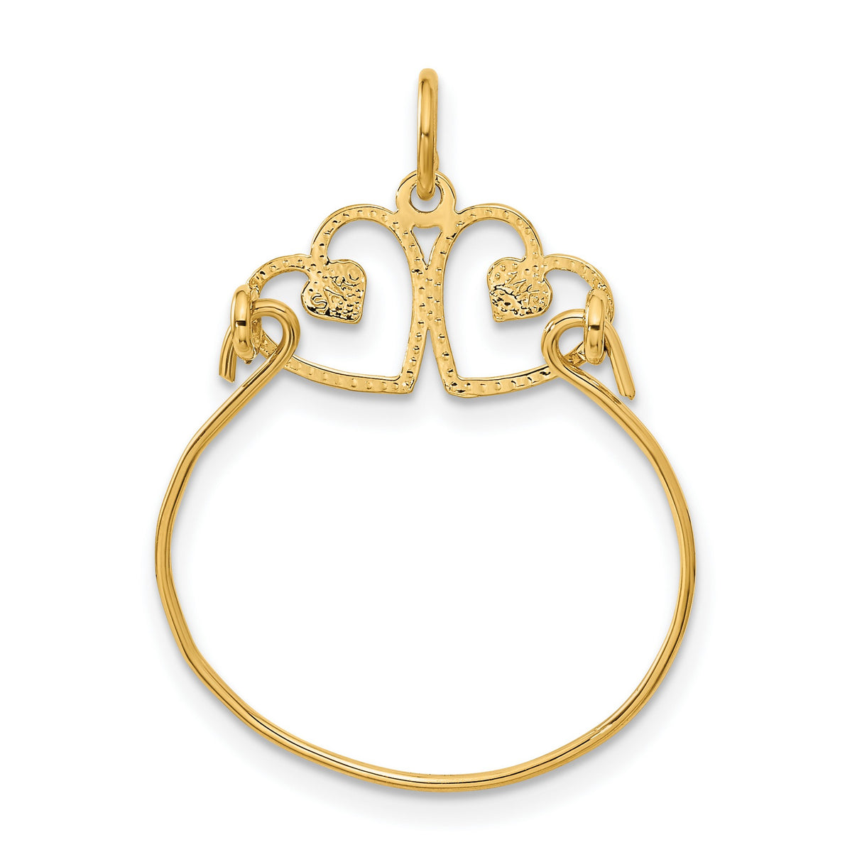 14k Yellow Gold Pendant with Interlocking Open Hearts and Solid Heart Accents