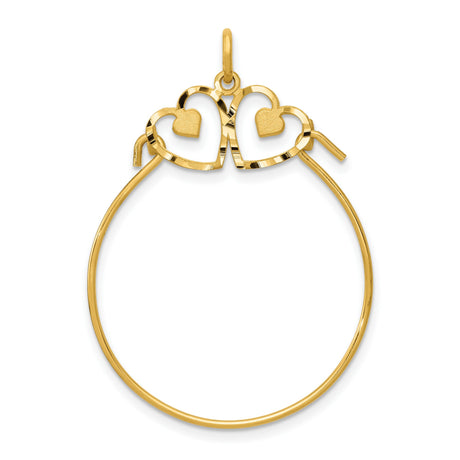 14k Yellow Gold Pendant with Interlocking Open Hearts and Solid Heart Accents