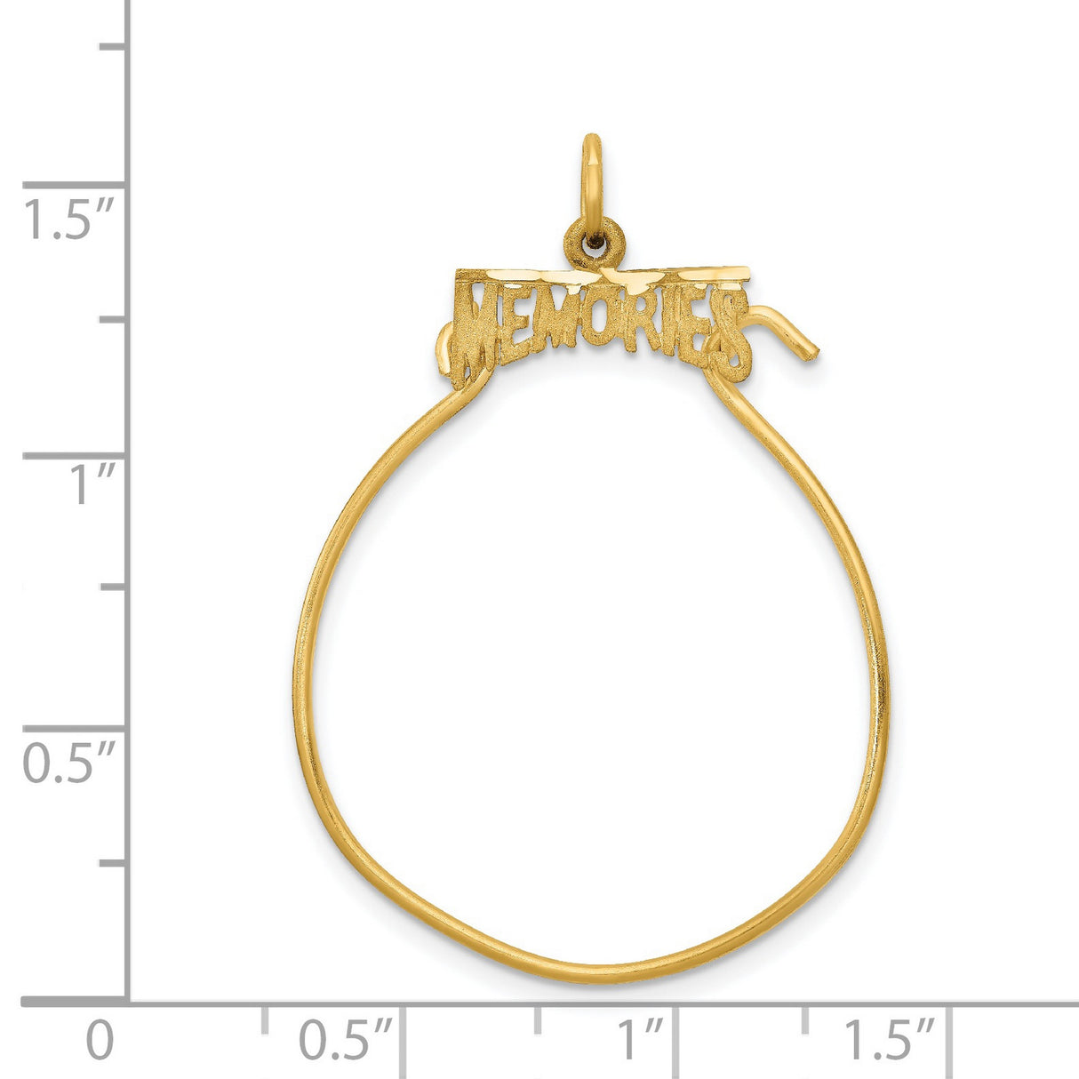 14k Yellow Gold Memories Pendant, Textured Script Above Teardrop Outline, Sentimental Keepsake Jewelry