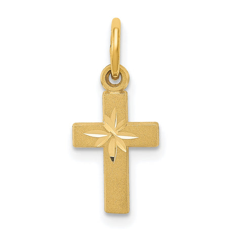 Diamond-Cut Latin Cross Charm Pendant in Real 14k Yellow Gold