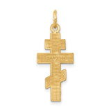14k Yellow Gold Orthodox Cross Pendant with Satin Finish and Beaded Border