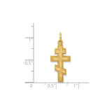 14k Yellow Gold Orthodox Cross Pendant with Satin Finish and Beaded Border