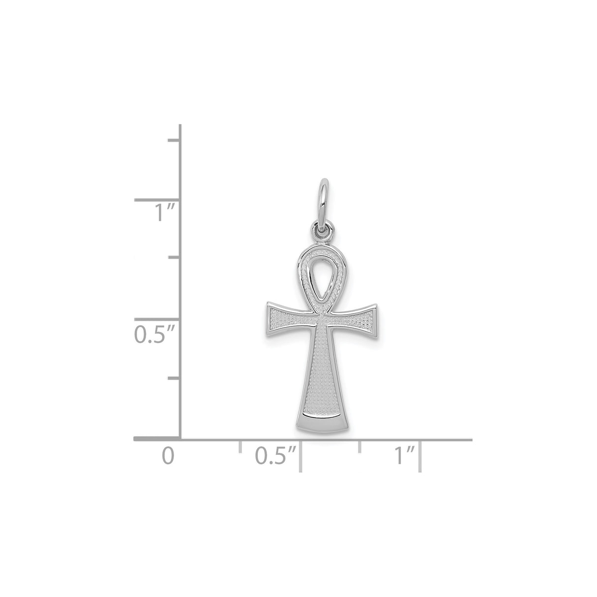 14k White Gold Ankh Cross Pendant with Textured Finish, Egyptian Spiritual Symbol for Men and Women