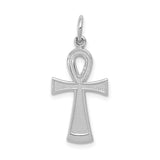 14k White Gold Ankh Cross Pendant with Textured Finish, Egyptian Spiritual Symbol for Men and Women