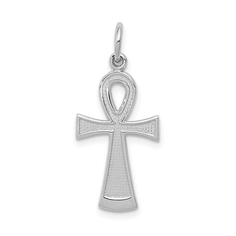 14k White Gold Ankh Cross Pendant with Textured Finish, Egyptian Spiritual Symbol for Men and Women
