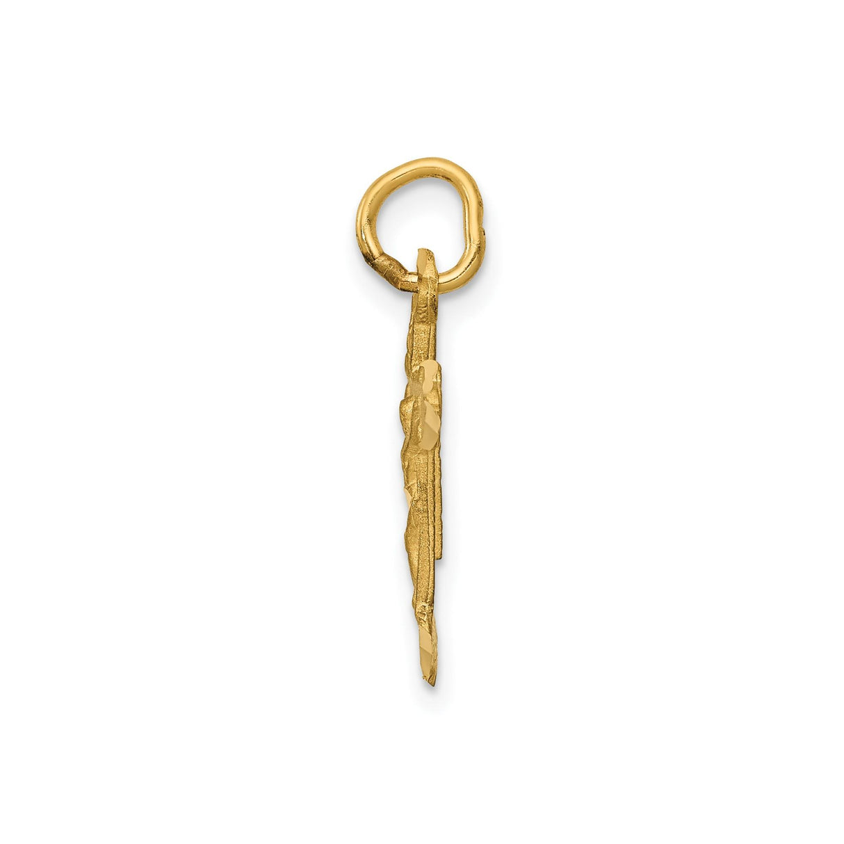 14k Yellow Gold Crucifix Cross Pendant with Raised Christ Matte Texture Religious Design