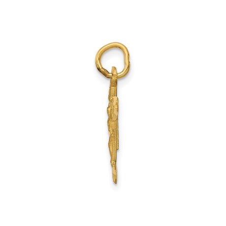 14k Yellow Gold Crucifix Cross Pendant with Raised Christ Matte Texture Religious Design