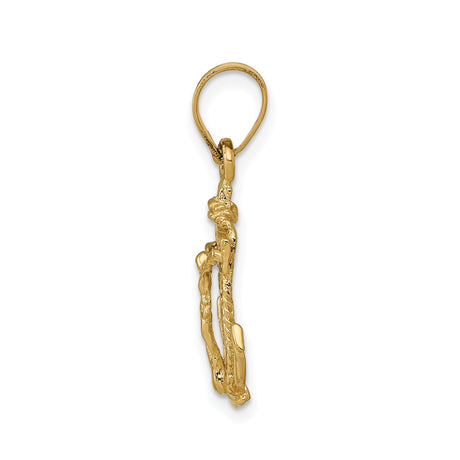 14k Yellow Gold Anchor Cross Pendant with Christ Rope Crucifix, Nautical Religious Design
