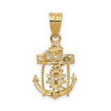 14k Yellow Gold Anchor Cross Pendant with Christ Rope Crucifix, Nautical Religious Design