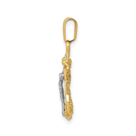 14k Two-Tone Gold Cross Pendant with Anchor and Rope Detailing, Nautical Crucifix Charm
