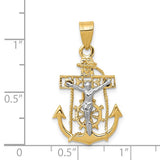 14k Multi-Tone Gold Anchor Crucifix Pendant with Nautical Rope Detailing