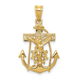 14k Yellow Gold Anchor Cross Pendant with Rope Detail, Jesus Crucifix and Ship Wheel