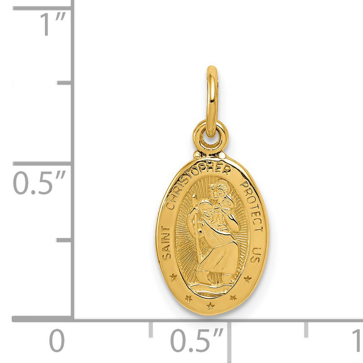 Saint Christopher Protect Us Words Solid Oval Charm Pendant in Real 14k Yellow Gold