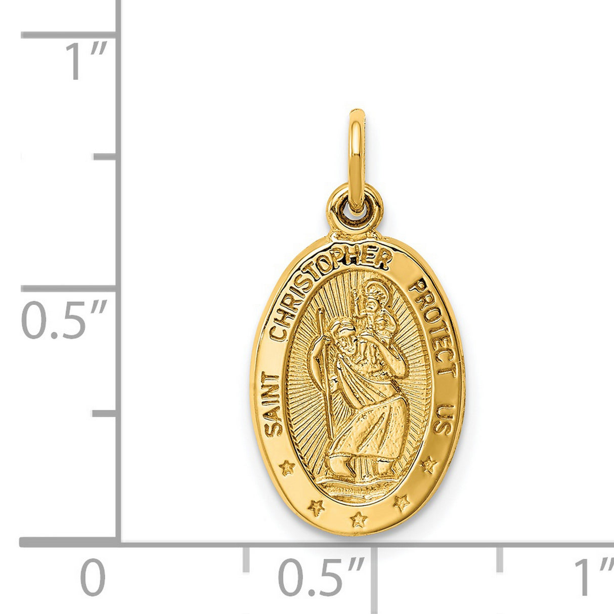 Saint Christopher Protect Us Words Solid Oval Charm Pendant in Real 14k Yellow Gold