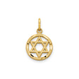 14k Yellow Gold Star of David Pendant with Textured Circle Frame and Cutout Design