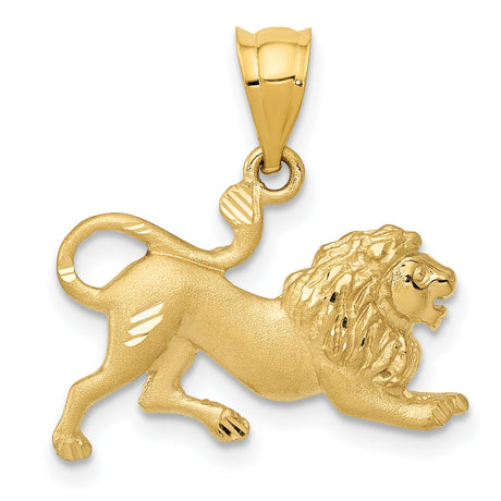 Pouncing Male Lion Charm Pendant in Real 14k Yellow Gold