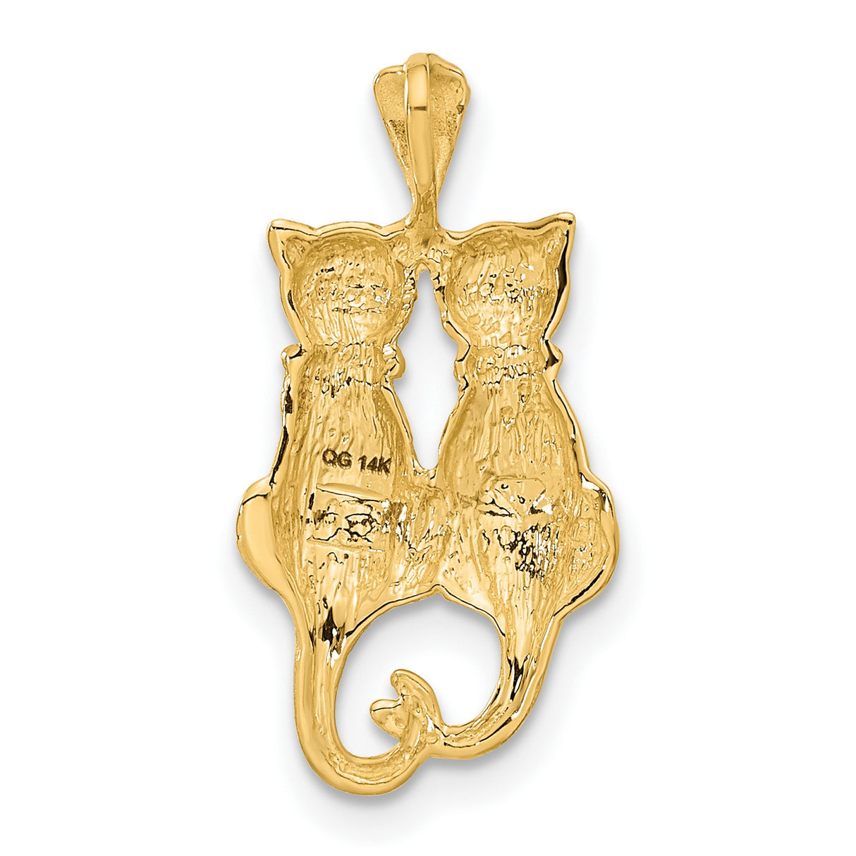 Satin And Polished Twin Rear Profile Cats Charm Pendant in Real 14k Yellow Gold