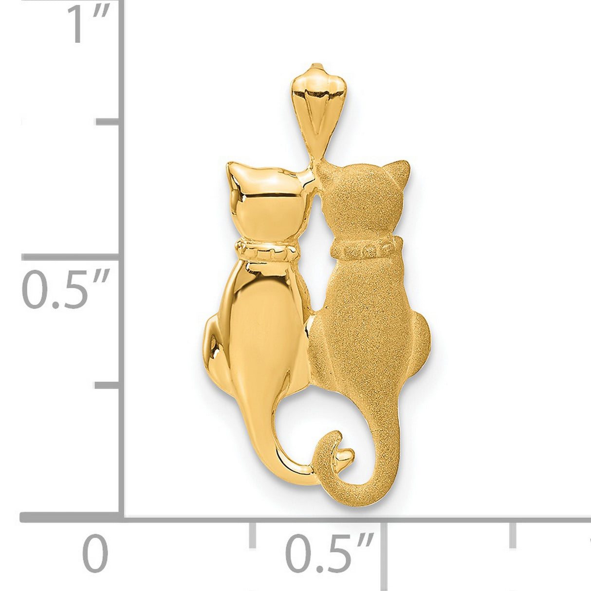 Satin And Polished Twin Rear Profile Cats Charm Pendant in Real 14k Yellow Gold